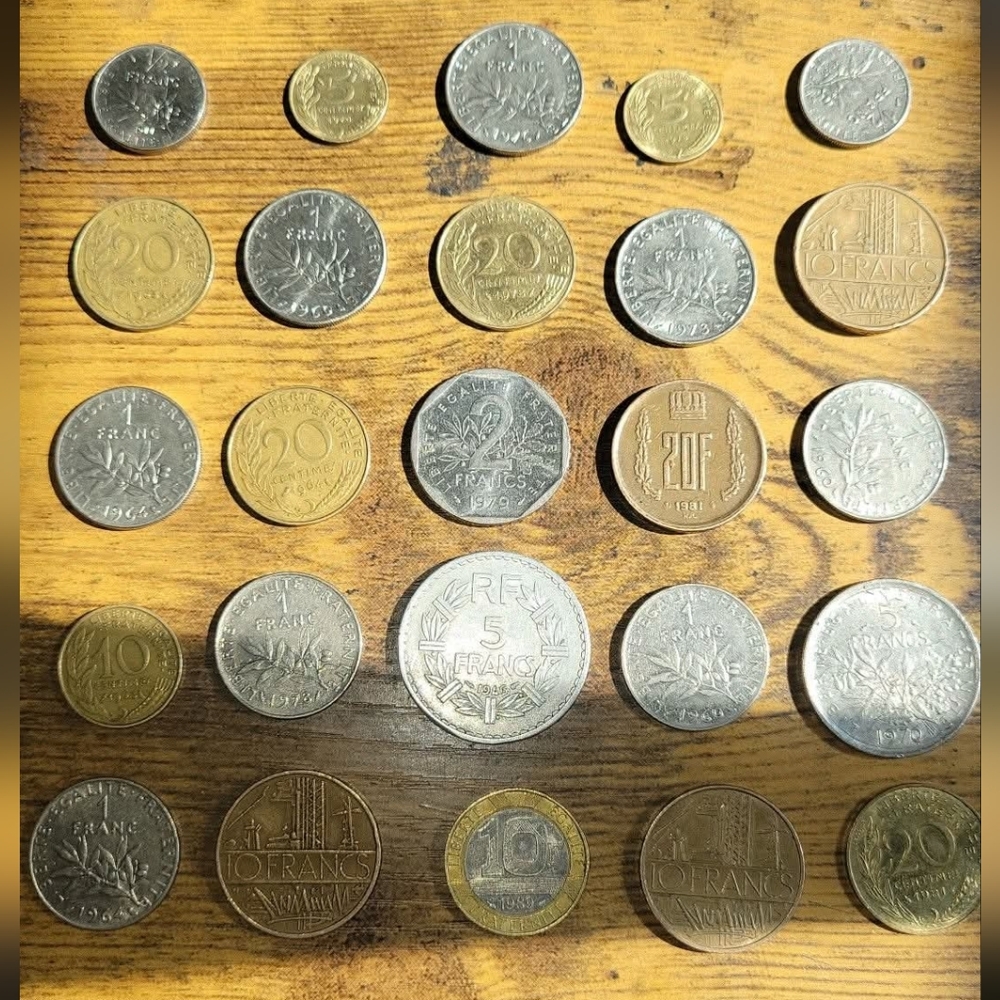 Vintage French Franc Coin Lot - Mixed Silver & Gold Tones